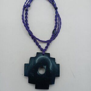Unisex Chakana Inca Macramé Natural Onyx Stone Necklace